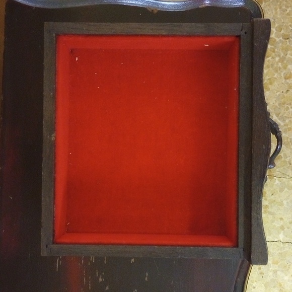 Norleans Vintage Brown Wood Jewelry Box w/ Red Velvet Lined Drawers - Picture 6 of 10